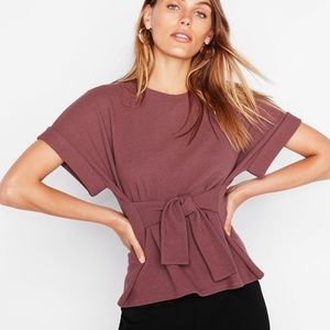 NWT! Express Textured Tie Waist Rolled Sleeve Tee